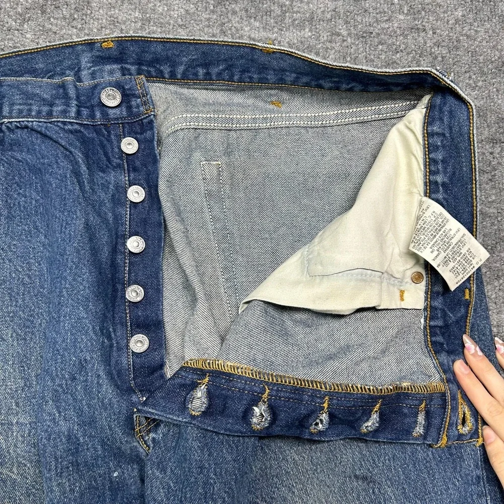 Levi's 501 Original Straight Fit Jeans Mens 40X30 Blue Denim Button Fly - Stains